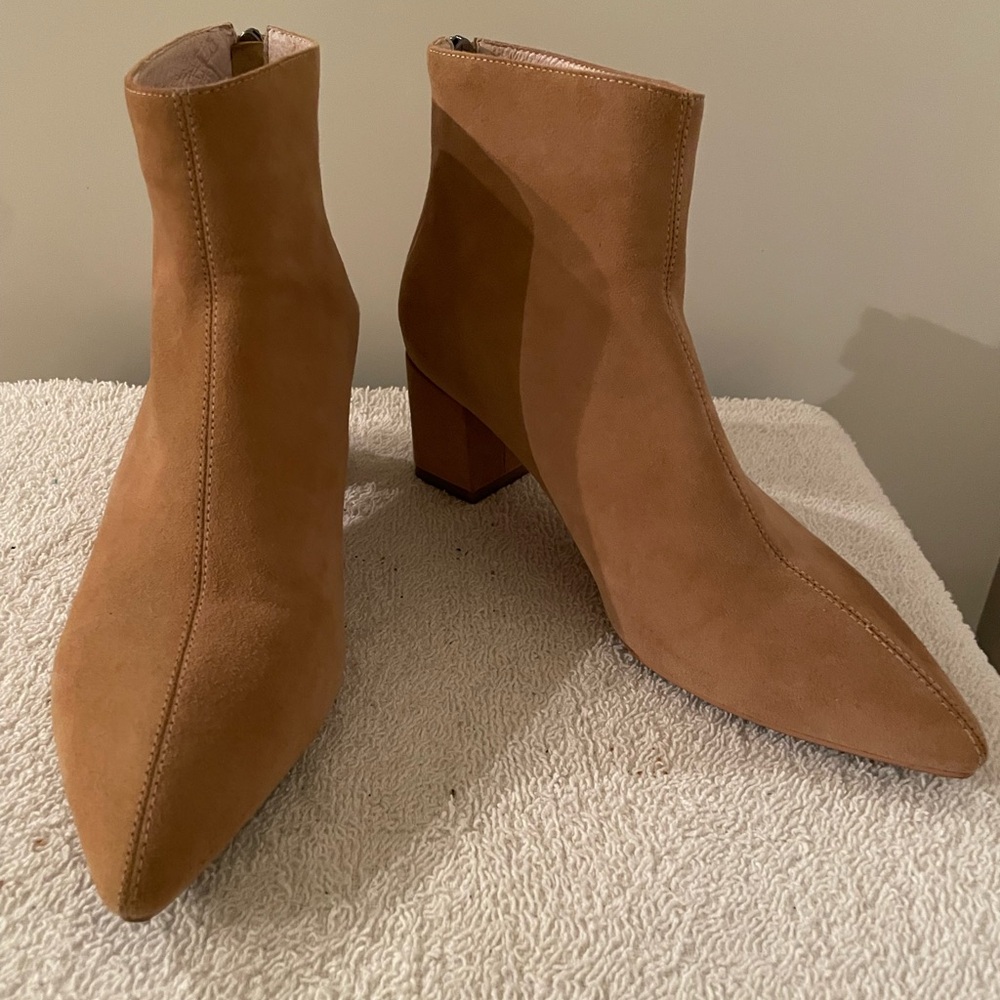 Cobbler Dafu-Genuine Suede/Leather Ankle Boots Booties Camel Block Heel
